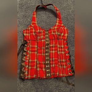 Brand New Royal Bones Vintage Plaid Halter Corset Top - Red